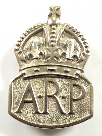 Air Raid Precautions 1939 silver ARP lady warden pin badge