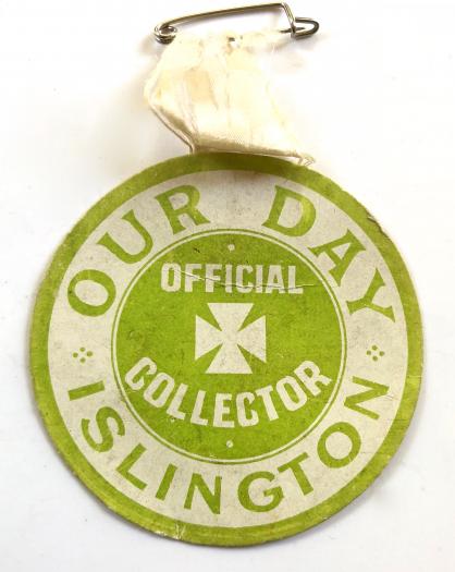 WW1 British Red Cross Society's 'Our Day Islington' appeal official collector fundraising badge