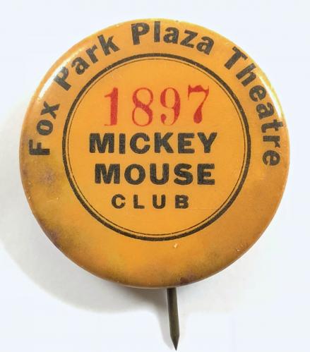 Mickey Mouse Club Fox Park Plaza Theatre tin button badge circa 1930's