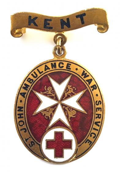 WW1 BRCS & Order of St John Kent overseas war service badge