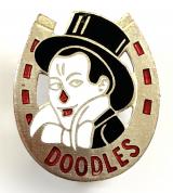 Doodles the Clown Blackpool Tower Circus character horseshoe badge c1930s