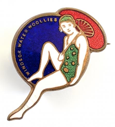 Windsor Water Woollies swimwear promotional badge Art Deco c1931 by Miller