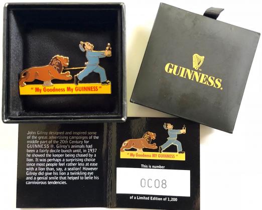 Guinness & Co Limited Edition badge Lion Chasing Zoo Keeper