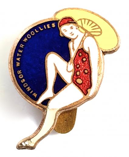 Windsor Water Woollies swimwear promotional badge Art Deco c1931 by Miller