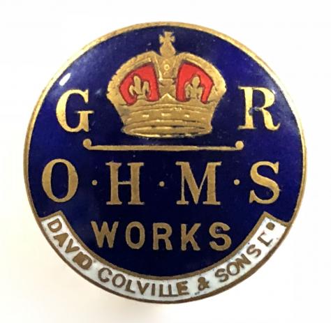 WW1 David Colville & Sons O.H.M.S Works on war service badge