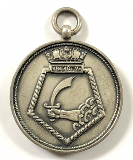 Royal Navy HMS Vindictive 1925 silver cricket winners prize medal named A.E.Beaver.