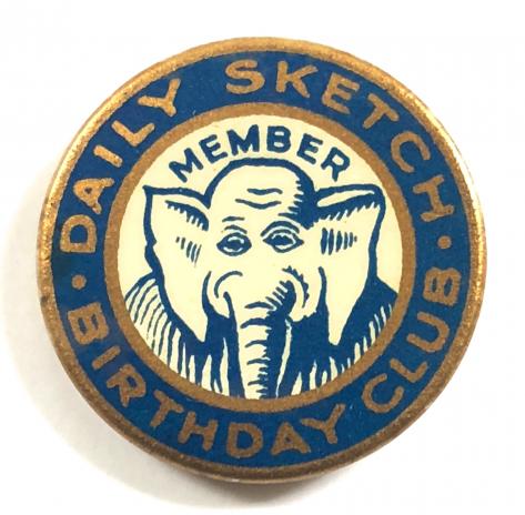 Daily Sketch Newspaper childrens club tin button elephant badge