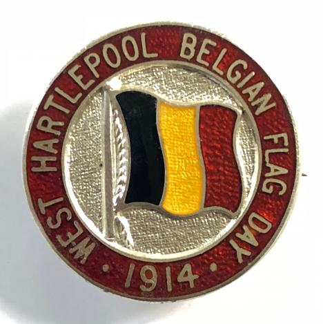 WW1 West Hartlepools Belgian Flag Day 1914 silver fundraising badge
