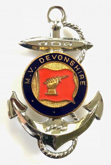 MV Devonshire Bibby line ships anchor pin badge