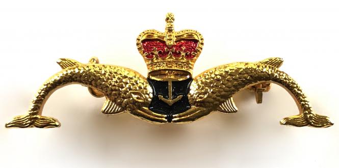 EIIR Royal Navy Submarine Service dolphin anchor pin badge