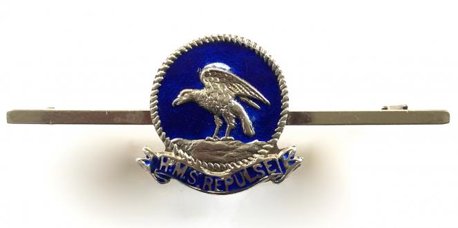 Royal Navy HMS Repulse ships crest silver badge