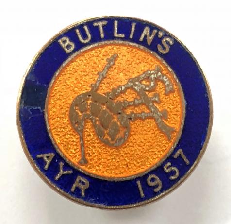 Butlins 1957 Ayr holiday camp Scottish bagpipe badge enamel restoration !