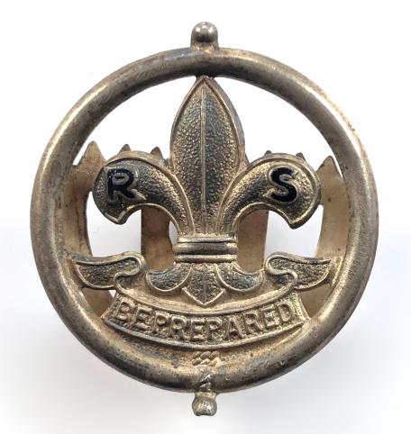 Boy Scouts Rover Scoutmaster officers silver hat badge