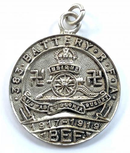 WW1 383 Battery RFA Royal Field Artillery good luck silver charm watch fob