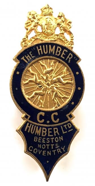 Humber Ltd Beeston Bicycles Motorcycles and Cars badge circa 1903 to 1908