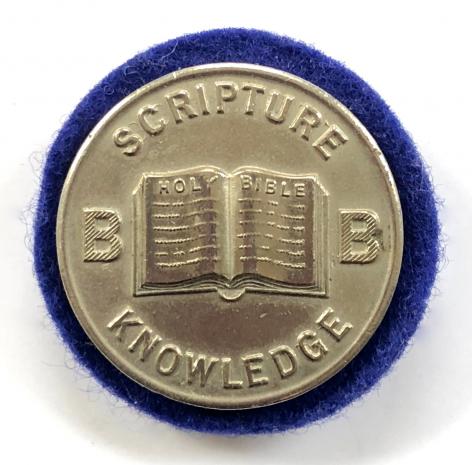 Boys Brigade scripture knowledge proficiency badge and fifth certificate blue cloth backing
