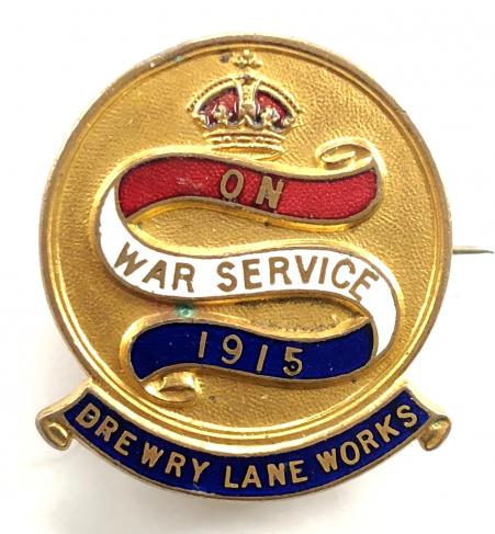 WW1 On War Service 1915 Drewry Lane Works Derby badge