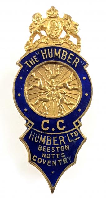 Humber Ltd Beeston Bicycles Motorcycles and Cars pin badge circa 1903 to 1908