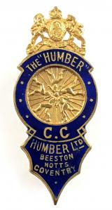 Humber Ltd Beeston Bicycles Motorcycles and Cars pin badge circa 1903 to 1908