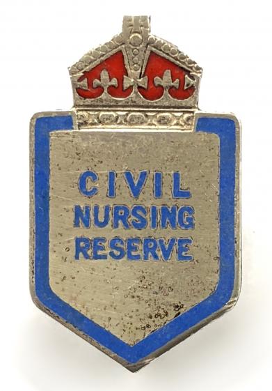 WW2 Civil Nursing Reserve silver nurses badge by Marples & Beasley