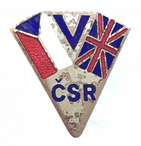 Czech-Slovak Republic Flag and Union Jack CSR resistance victory badge