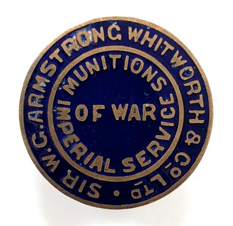 WW1 Sir W.G.Armstrong Whitworth & Co Ltd Munitions of War numbered badge