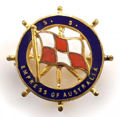SS Empress of Australia Canadian Pacific Line ships wheel badge circa 1950'