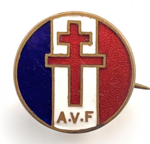 WW2 Free French Amis des Voluntaires Francais AVF supporters pin badge