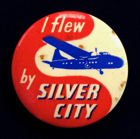 Silver City Airways celluloid tin button advertising badge