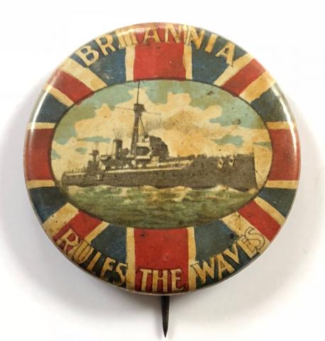 WW1 Royal Navy 'Britannia Rules The Waves' fundraising tin button badge