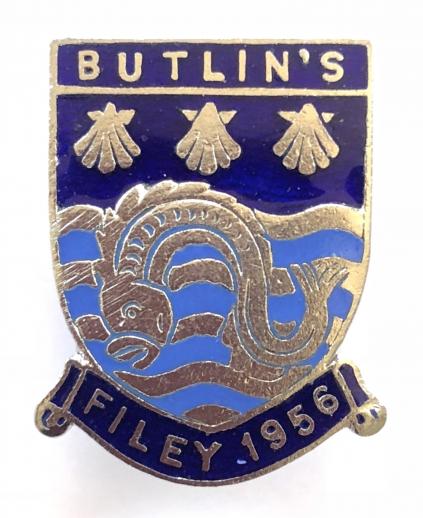 Butlins 1956 Filey holiday camp fish and three shells badge