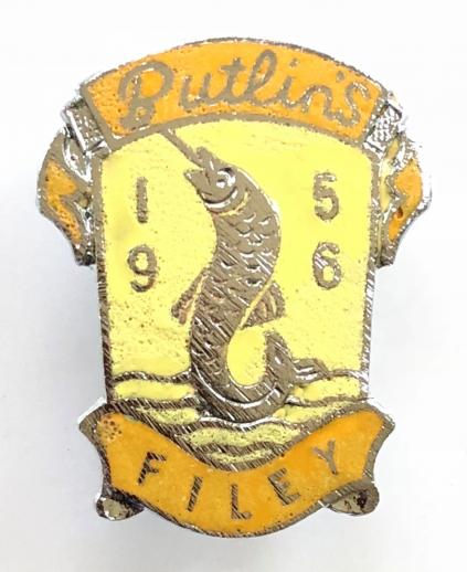 Butlins 1956 Filey holiday camp fish on line badge