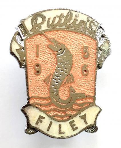 Butlins 1956 Filey holiday camp fish on line badge