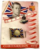Edward VIII 1937 Coronation commemorative badges on display card