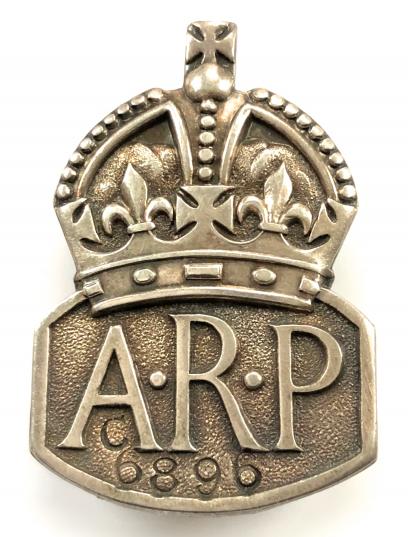 Air Raid Precautions 1939 silver ARP lady warden badge front stamped C6896