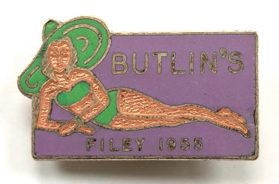 Butlins 1955 Filey holiday camp girl in a swimsuit badge