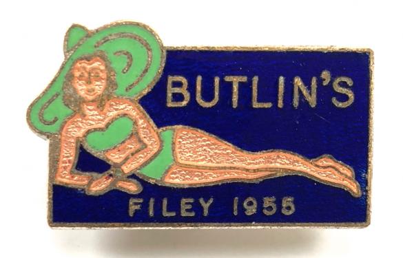 Butlins 1955 Filey holiday camp girl in a swimsuit badge