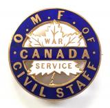 WW1 Ministry of Overseas Military Forces of Canada War Service Civil Staff Badge