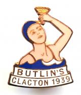 Butlins 1939 Clacton girl with Champagne glass badge