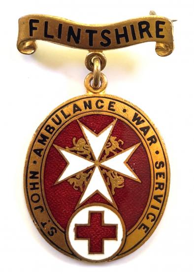 WW1 BRCS & Order of St John Flintshire overseas war service badge