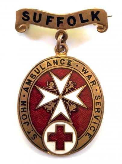 WW1 BRCS & Order of St John Suffolk overseas war service badge