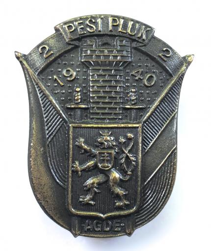 WW2 Free Czechoslovak Army 2 PESI PLUK 1940 badge by Miller
