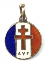 Free French 'Amis des Voluntaires Francais' AVF silver pendant badge