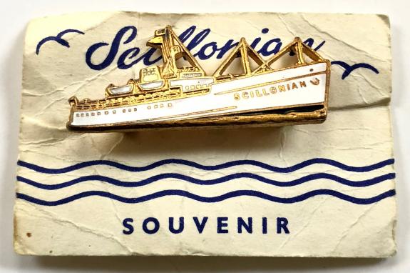 Isles of Scilly Steamship Company Scillonian (2) steamer ship badge on souvenir display card