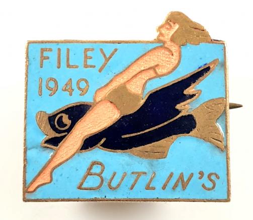 Butlins 1949 Filey holiday camp girl riding a fish badge