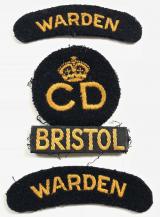 WW2 Bristol Civil Defence Warden set of cloth uniform badges