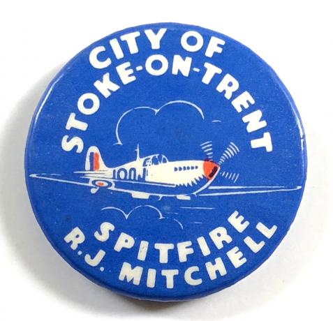 City of Stoke on Trent R.J.Mitchell Spitfire Museum tin button badge circa 1970's
