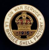 On War Service La Bassee Shell Factory 1916 woman's munition makers gold award badge