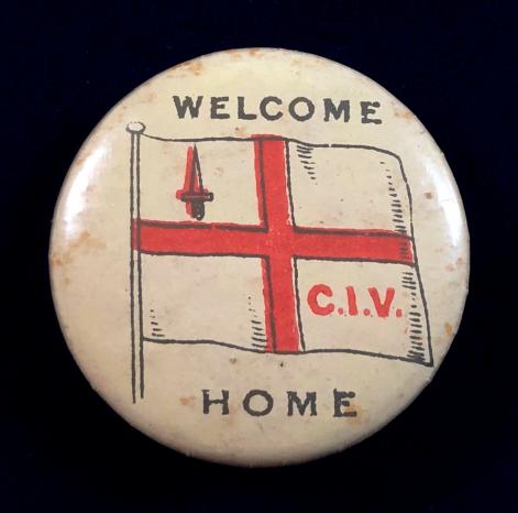 Boer War City Imperial Volunteers WELCOME HOME flag pin button badge
