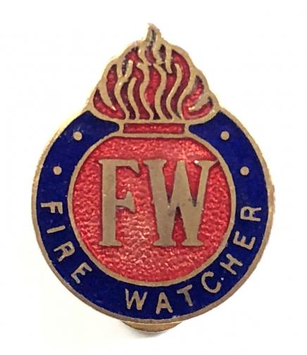 WW2 Fire Watcher civilian volunteer gentleman's war worker lapel badge